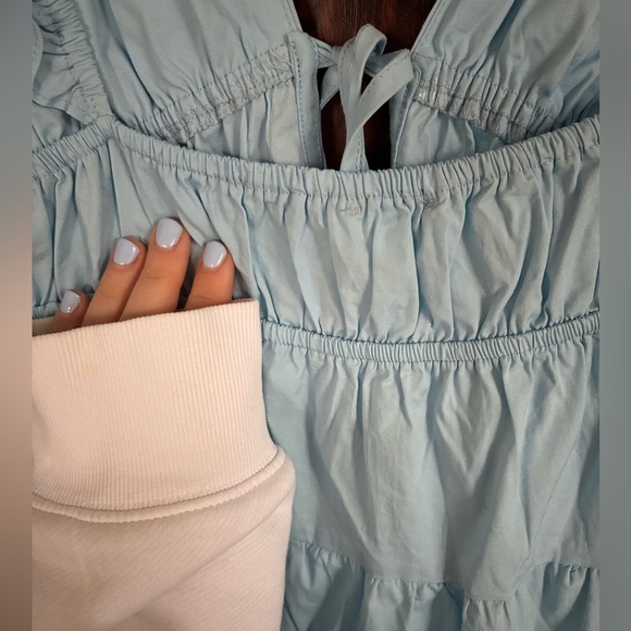 Storia Blue Sundress with Plunge Neckline and Flutter Sleeves - Picture 4 of 6